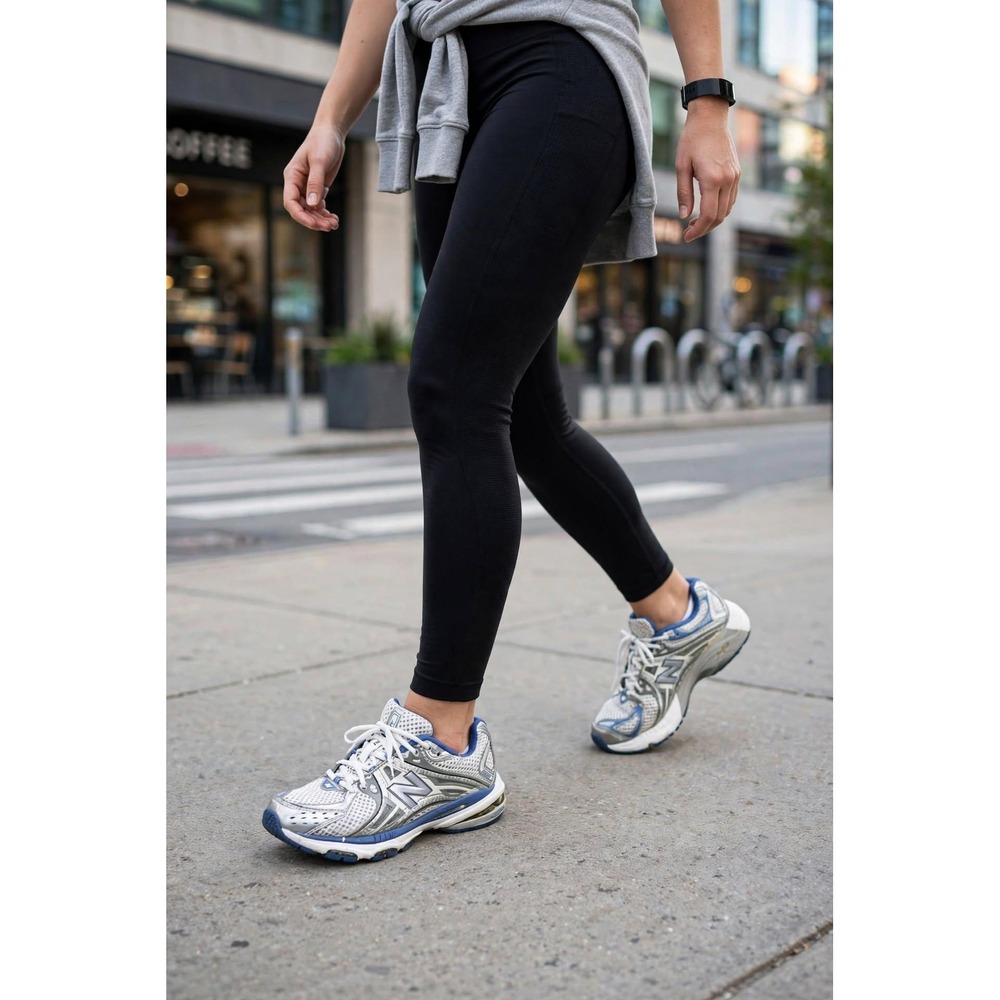 New Balance Womens 6 Running Shoes Silver Blue Mesh Athletic Y2K Dad